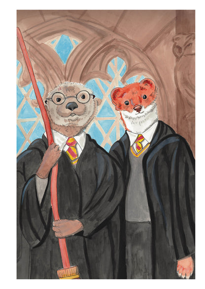 Harry Otter and Ron Weasel Augmented Reality Greeting Card