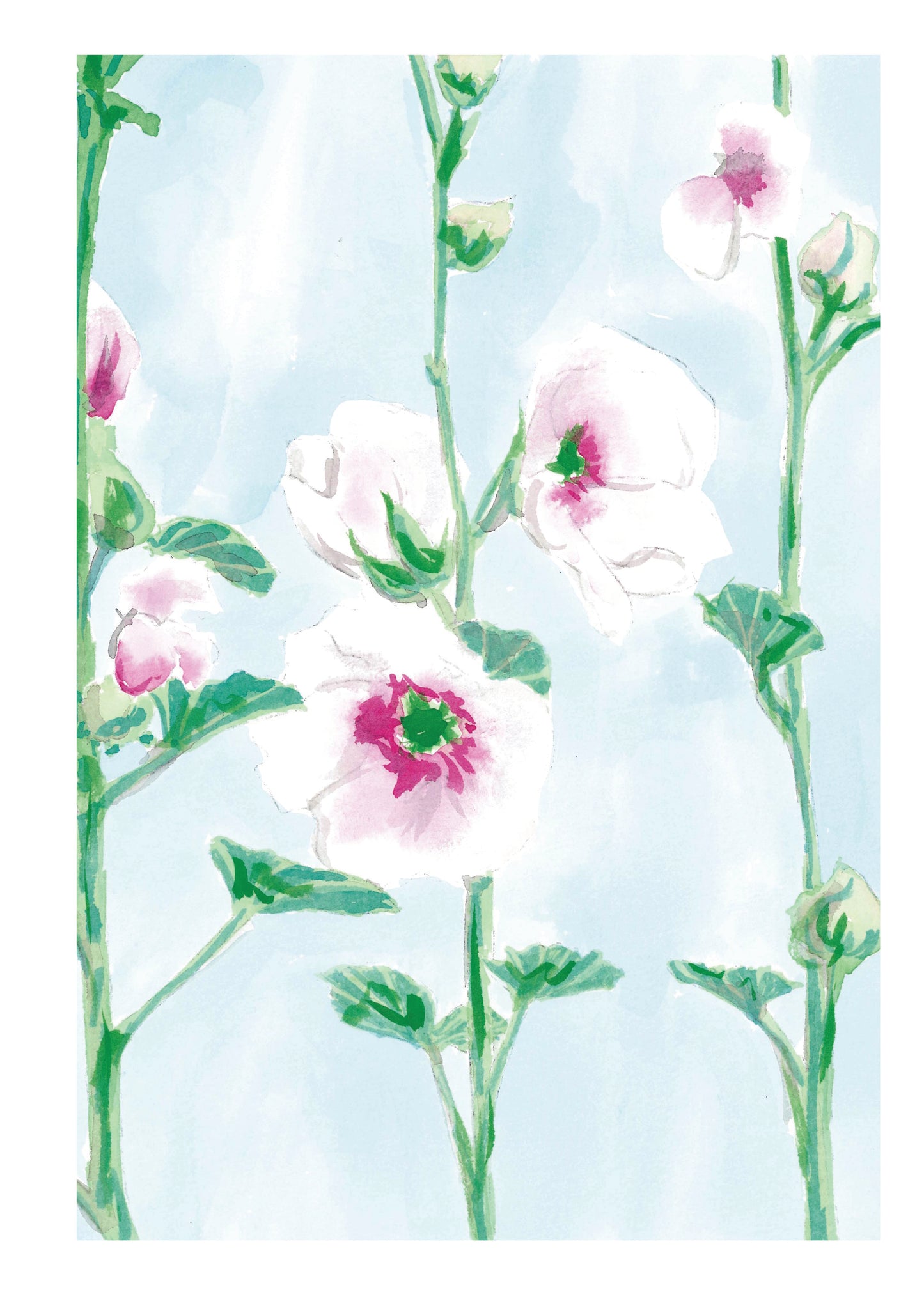 Hollyhocks Greeting Card