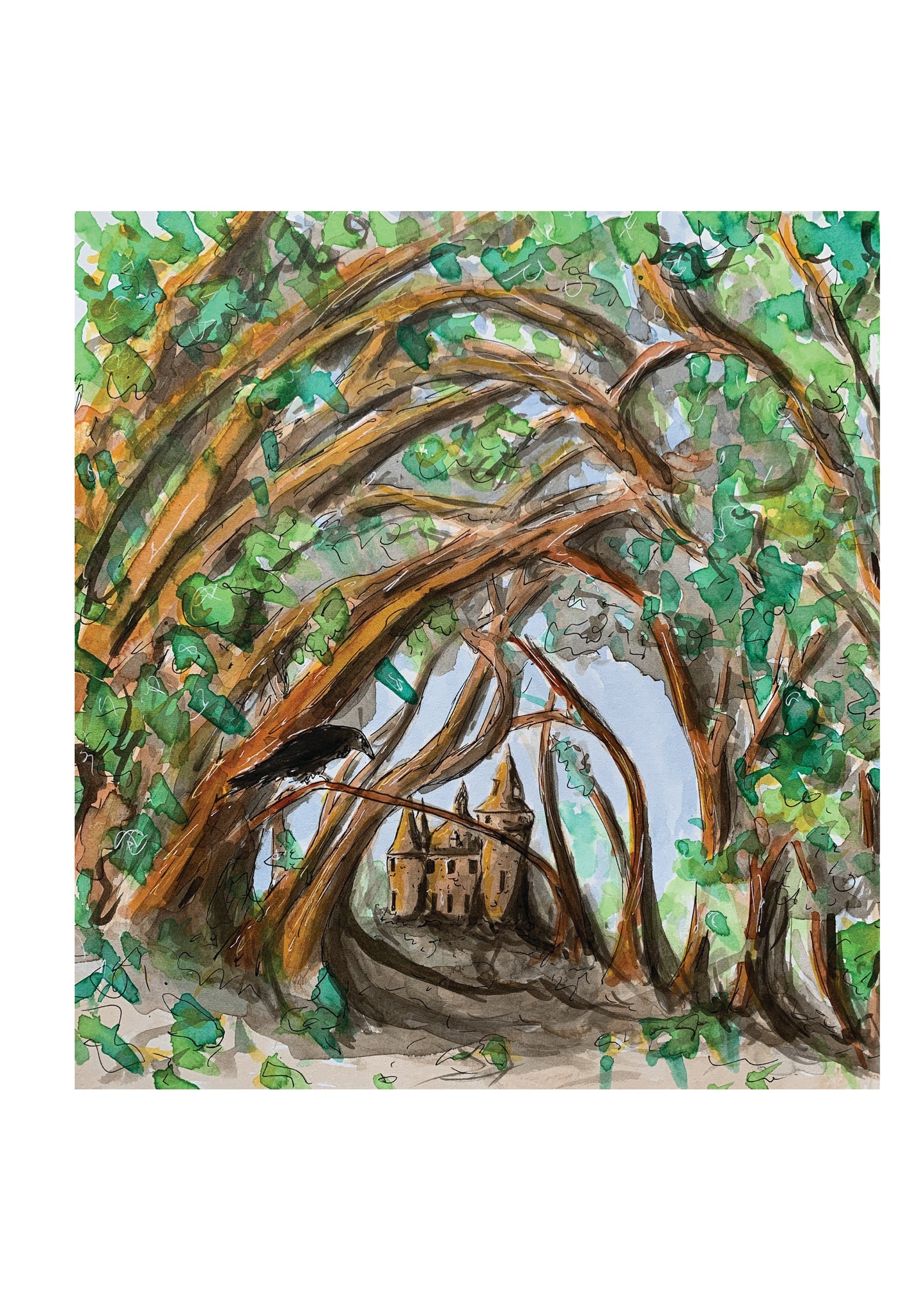 The Castle and the Raven Greeting Card